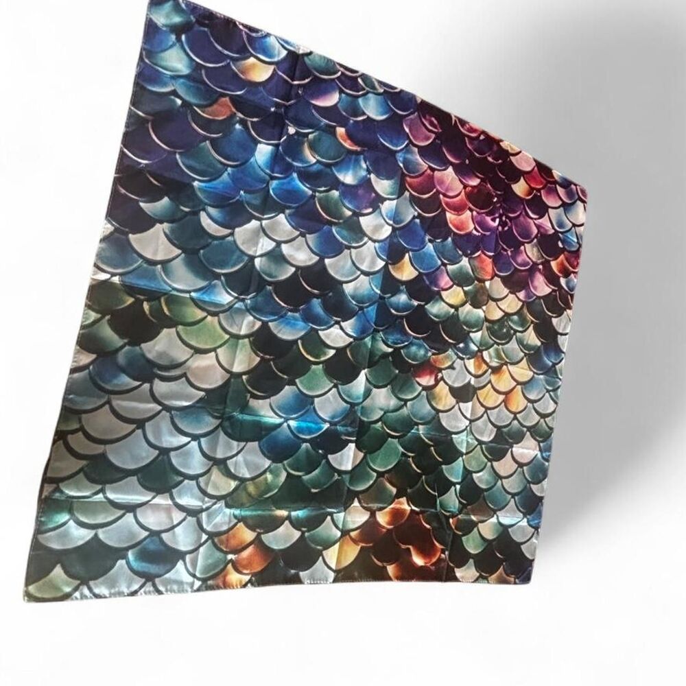 Whimsical Mermaid Scale Satin Square Scarf Head Wrap